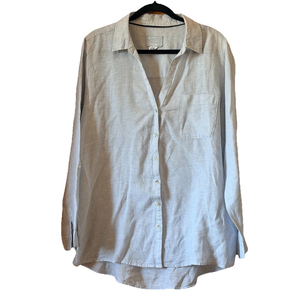 Sigrid Olsen 100% Linen Button Down Shirt Size XL Coastal Blue Lagenlook
